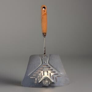 Vintage Ekco Flipper Lifter Spatula Wide Curved Chrome Plated w/ Wood Handle A&J